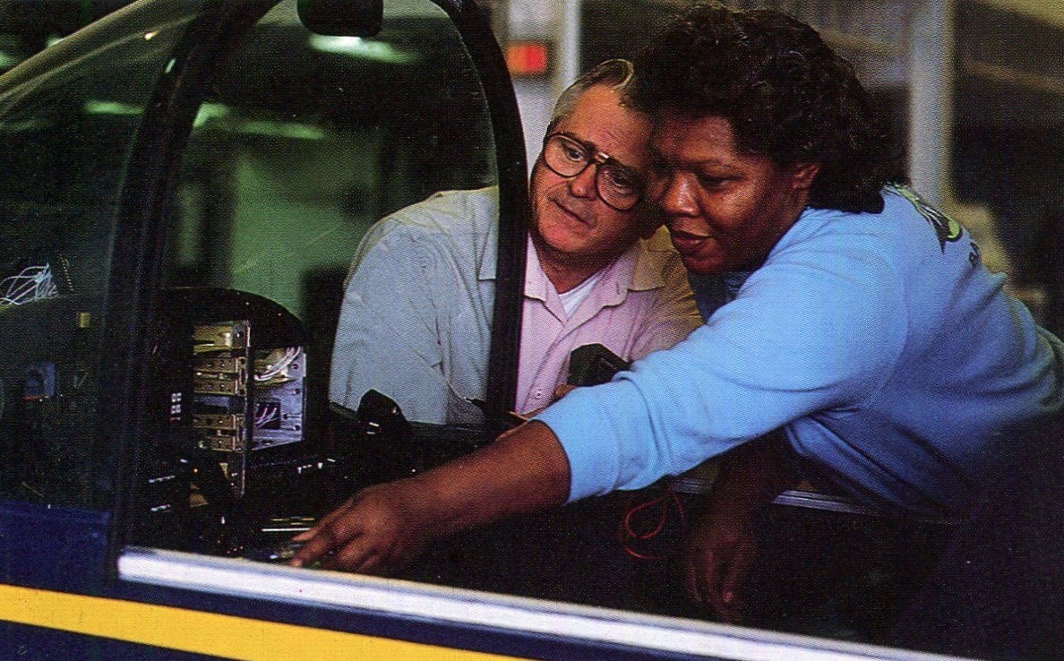 Paul Percell, aircraft assembly instructor for Mississippi Delta Community College works with Georgia Hymes of Greenville in the vocational-technical education program.